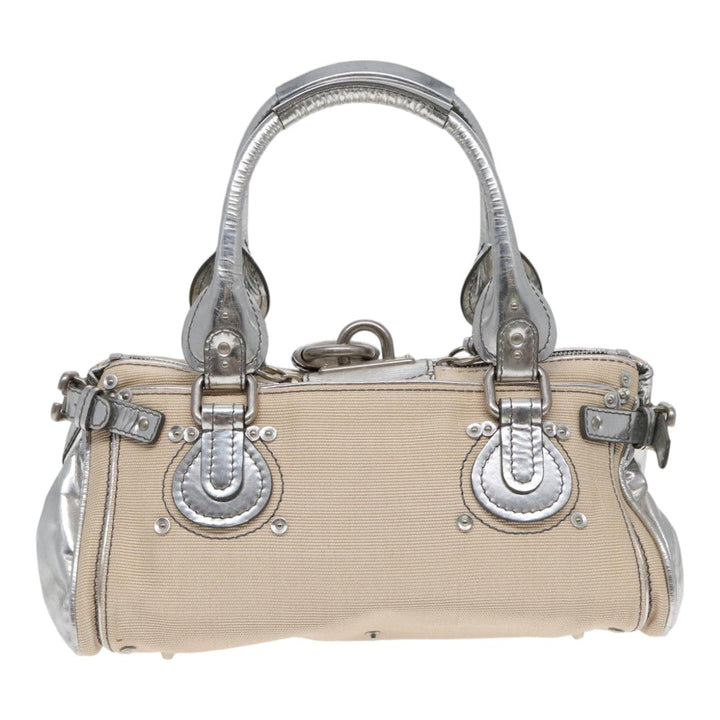 Chloe Paddington Hand Bag Canvas Leather Beige Silver ki4883