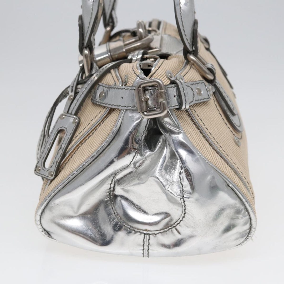 Chloe Paddington Hand Bag Canvas Leather Beige Silver ki4883