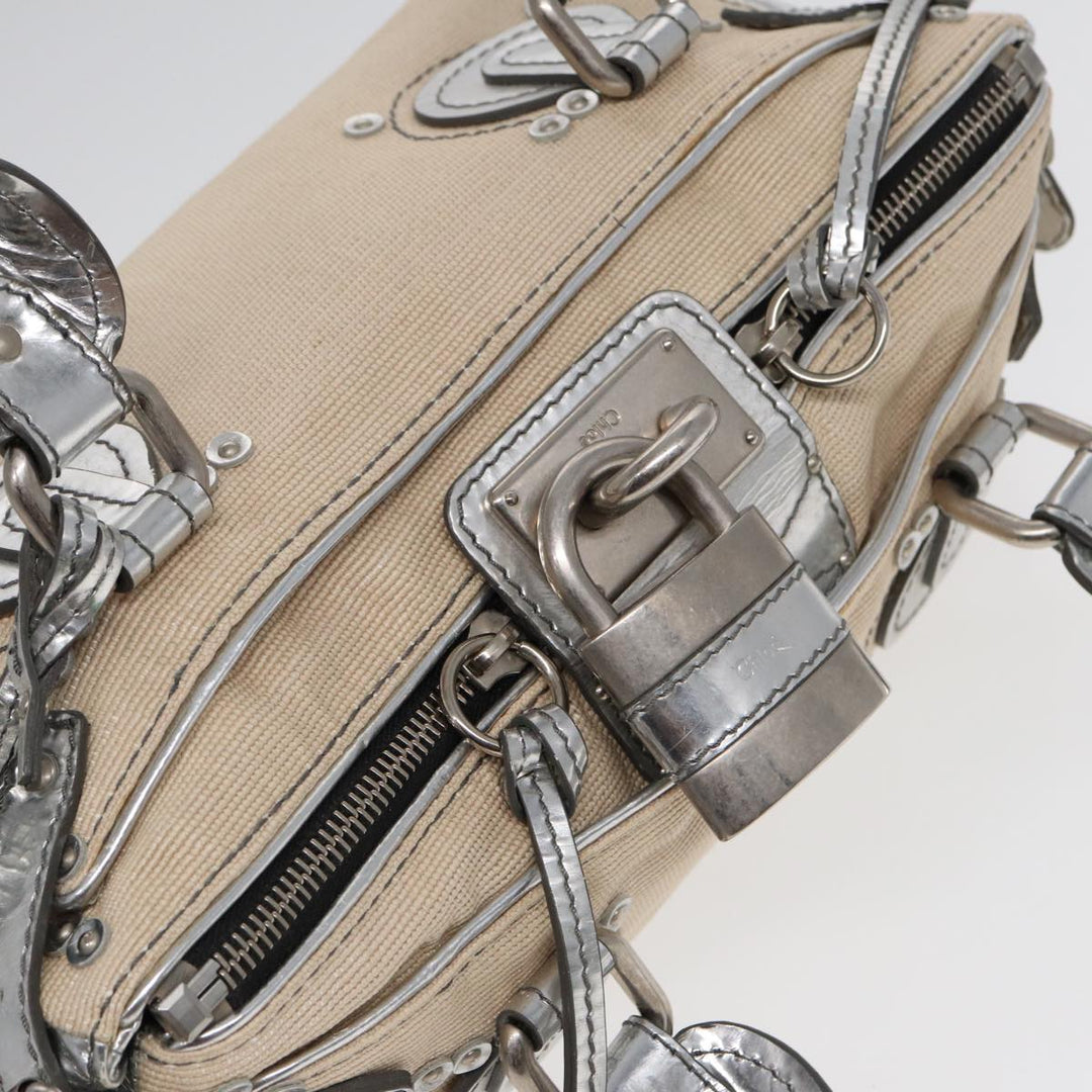 Chloe Paddington Hand Bag Canvas Leather Beige Silver ki4883