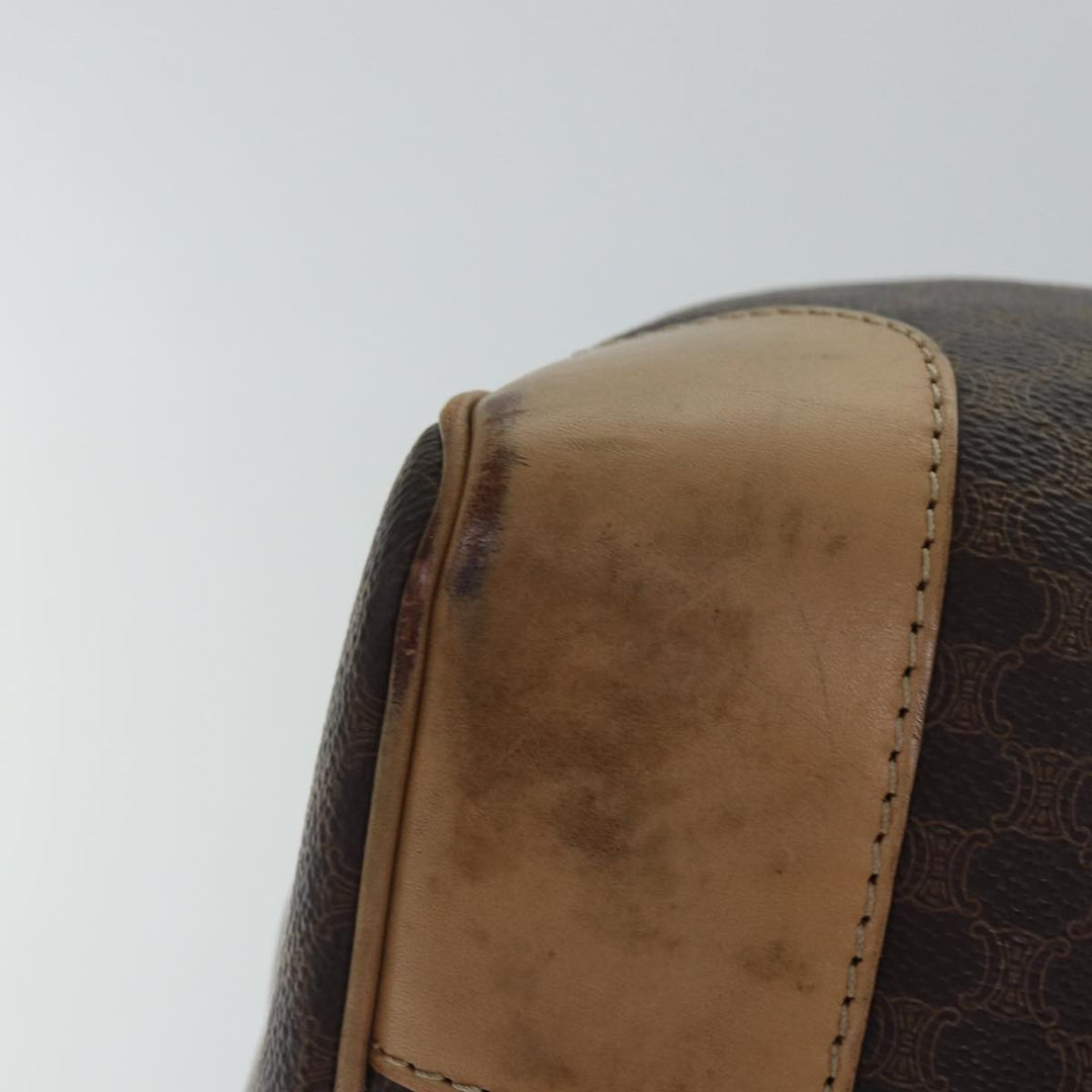 Celine Macadam Canvas Boston Bag PVC Leather Brown Gold Auth ki4891