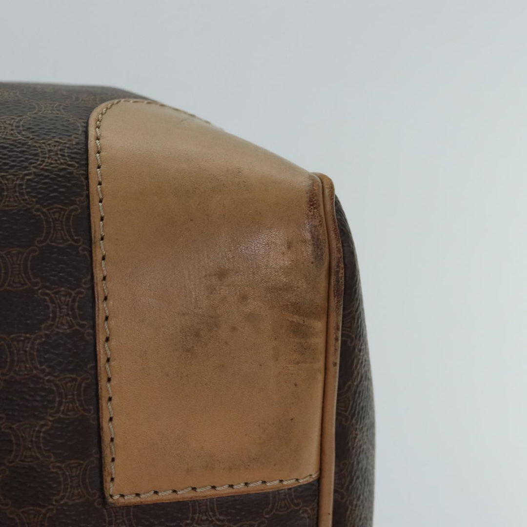 Celine Macadam Canvas Boston Bag PVC Leather Brown Gold Auth ki4891