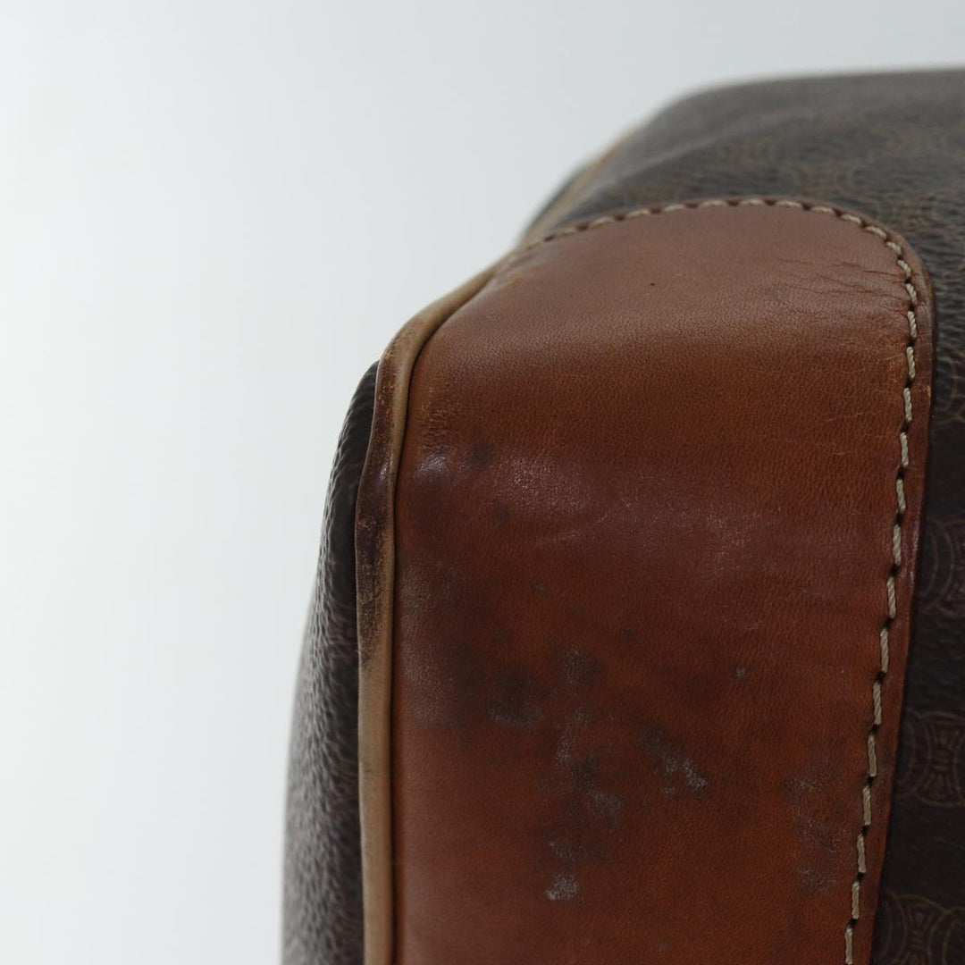 Celine Macadam Canvas Boston Bag PVC Leather Brown Gold Auth ki4891