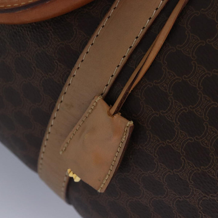 Celine Macadam Canvas Boston Bag PVC Leather Brown Gold Auth ki4891