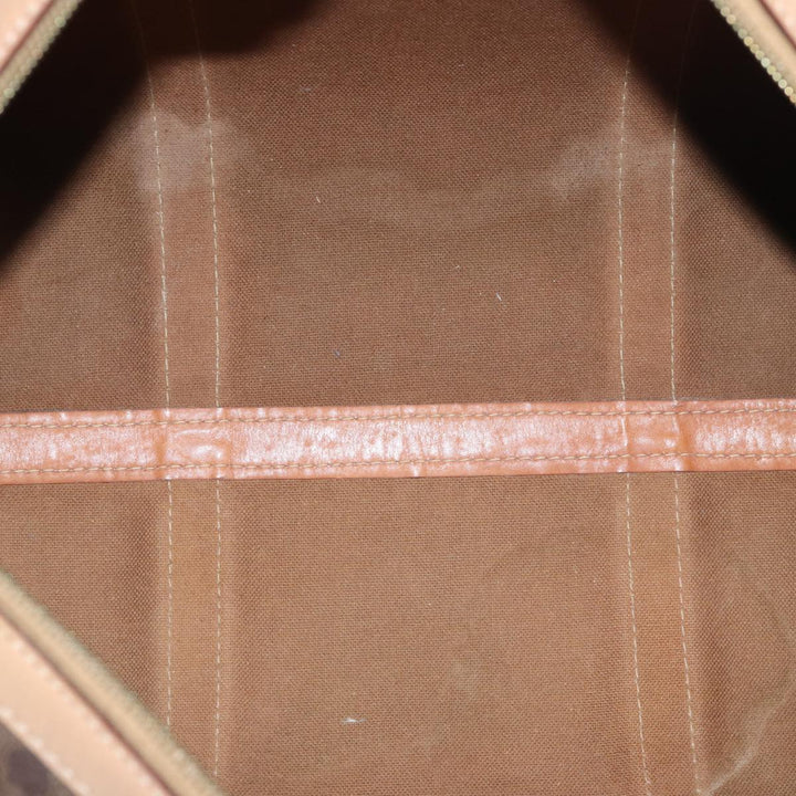 Celine Macadam Canvas Boston Bag PVC Leather Brown Gold Auth ki4891