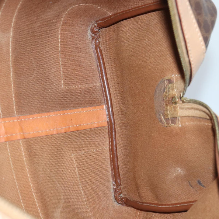 Celine Macadam Canvas Boston Bag PVC Leather Brown Gold Auth ki4891
