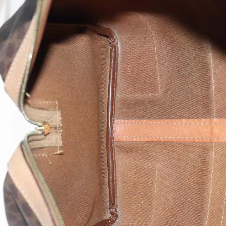 Celine Macadam Canvas Boston Bag PVC Leather Brown Gold Auth ki4891