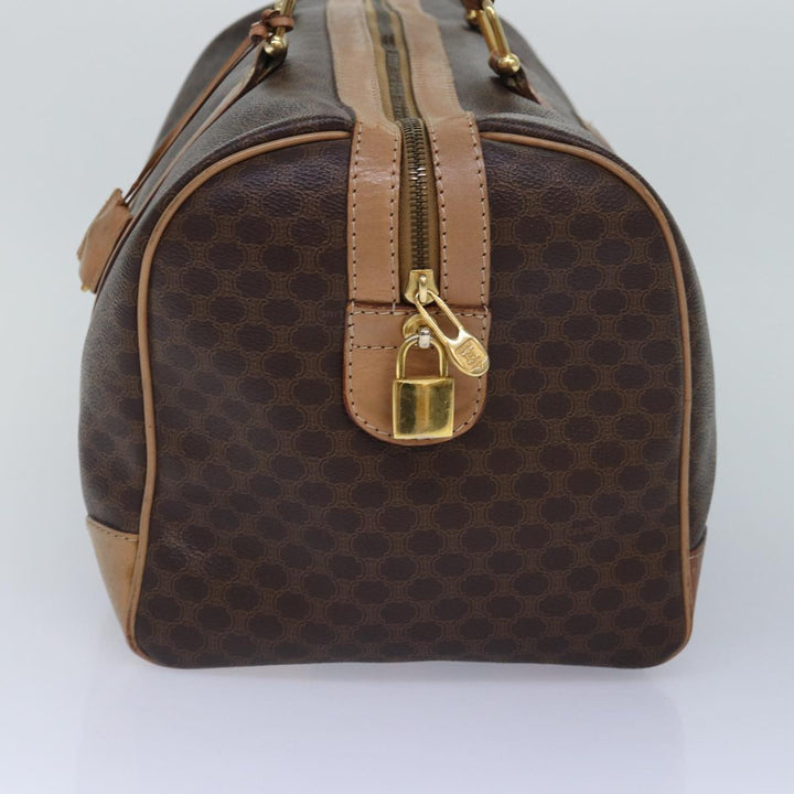 Celine Macadam Canvas Boston Bag PVC Leather Brown Gold Auth ki4891