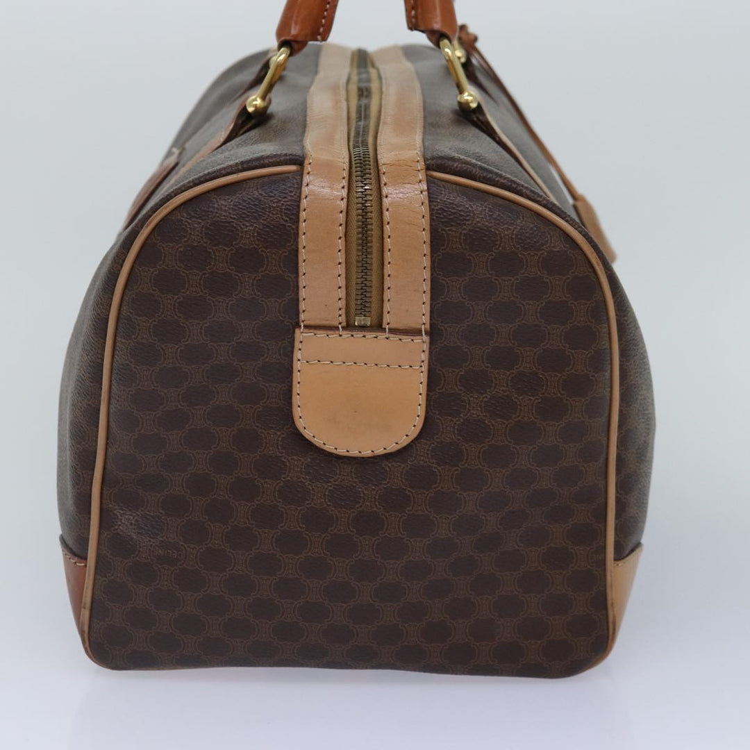 Celine Macadam Canvas Boston Bag PVC Leather Brown Gold Auth ki4891