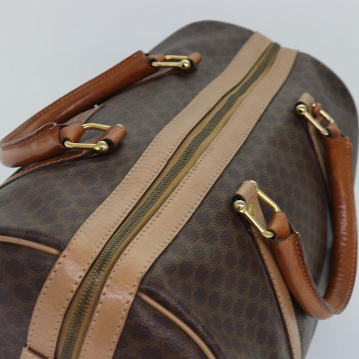 Celine Macadam Canvas Boston Bag PVC Leather Brown Gold Auth ki4891