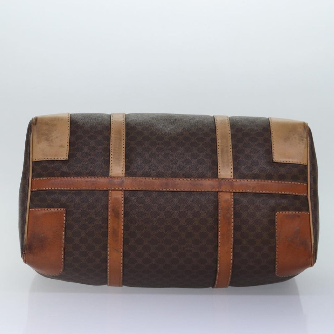 Celine Macadam Canvas Boston Bag PVC Leather Brown Gold Auth ki4891