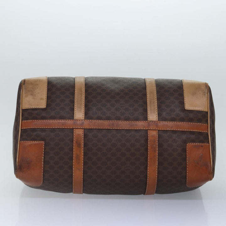 Celine Macadam Canvas Boston Bag PVC Leather Brown Gold Auth ki4891