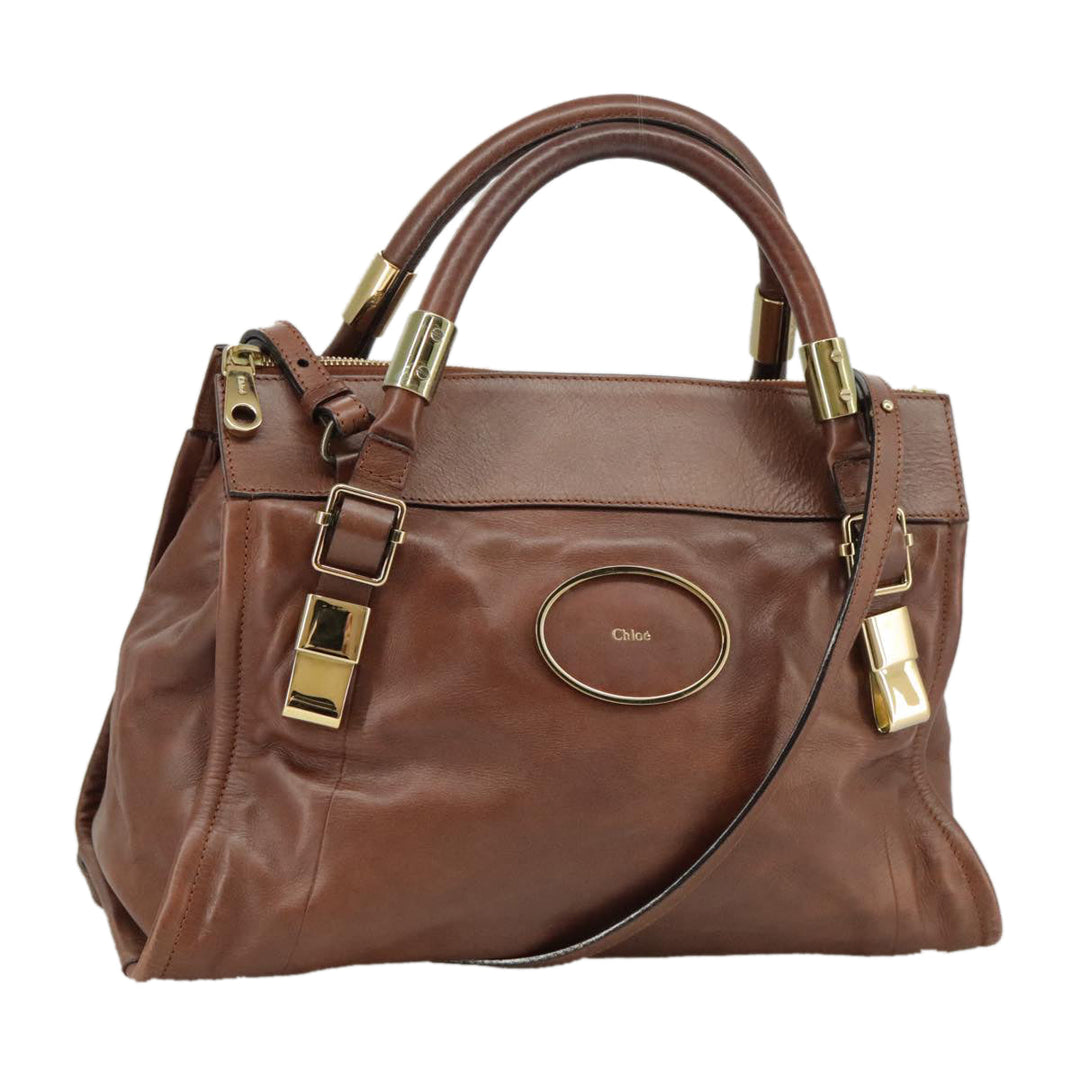 Chloe Victoria Hand Bag Leather 2way Brown ki5149