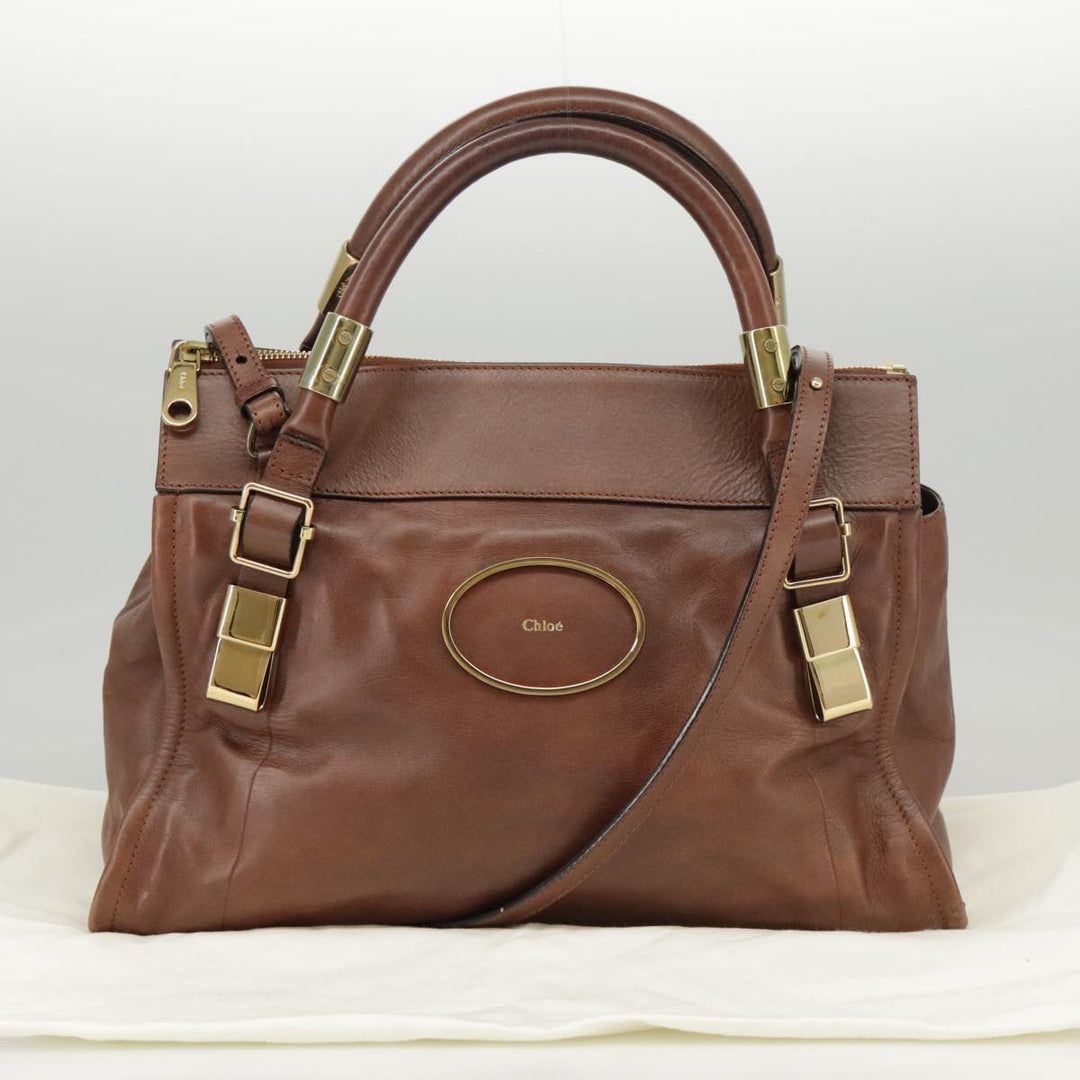 Chloe Victoria Hand Bag Leather 2way Brown ki5149
