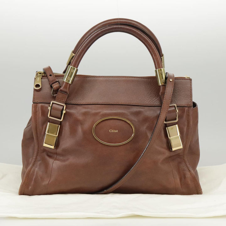 Chloe Victoria Hand Bag Leather 2way Brown ki5149