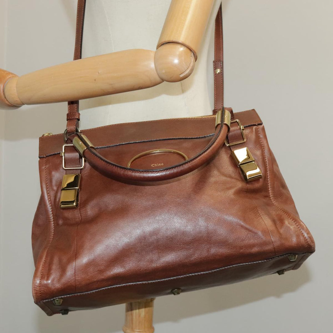 Chloe Victoria Hand Bag Leather 2way Brown ki5149
