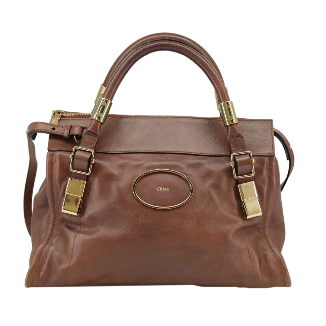Chloe Victoria Hand Bag Leather 2way Brown ki5149