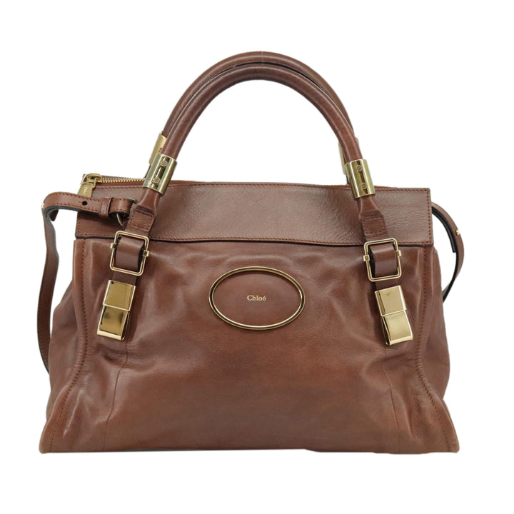 Chloe Victoria Hand Bag Leather 2way Brown ki5149