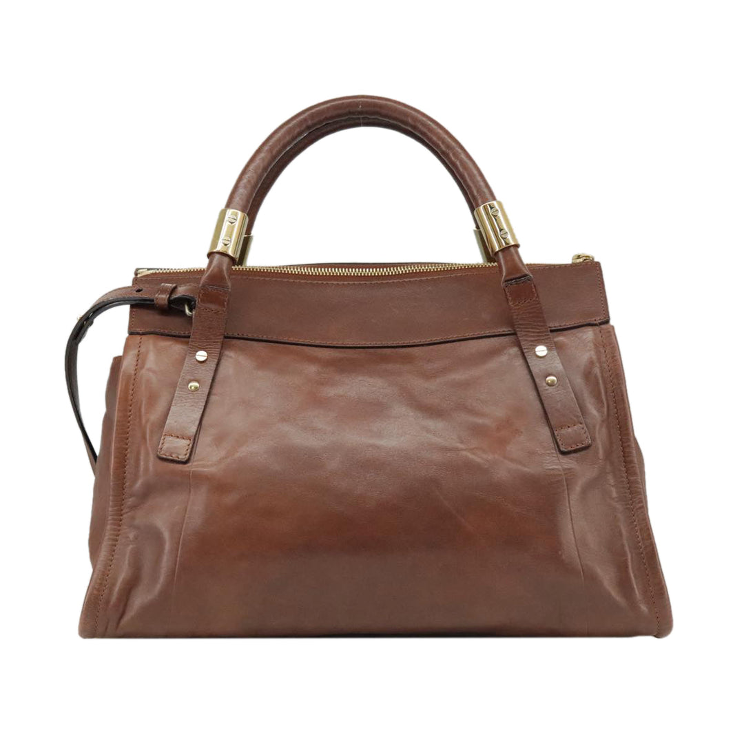 Chloe Victoria Hand Bag Leather 2way Brown ki5149