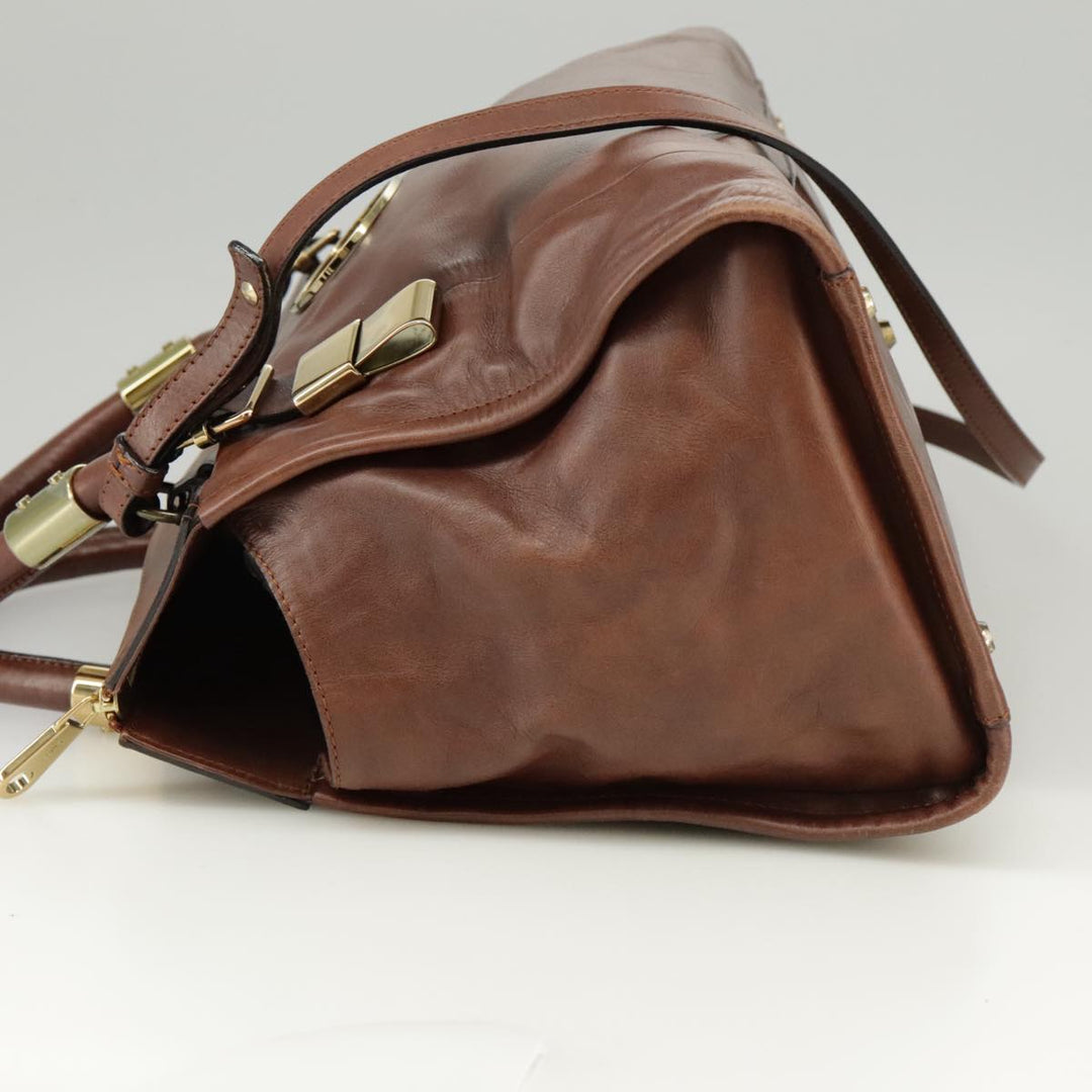 Chloe Victoria Hand Bag Leather 2way Brown ki5149