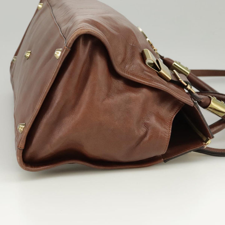 Chloe Victoria Hand Bag Leather 2way Brown ki5149