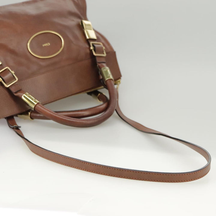 Chloe Victoria Hand Bag Leather 2way Brown ki5149