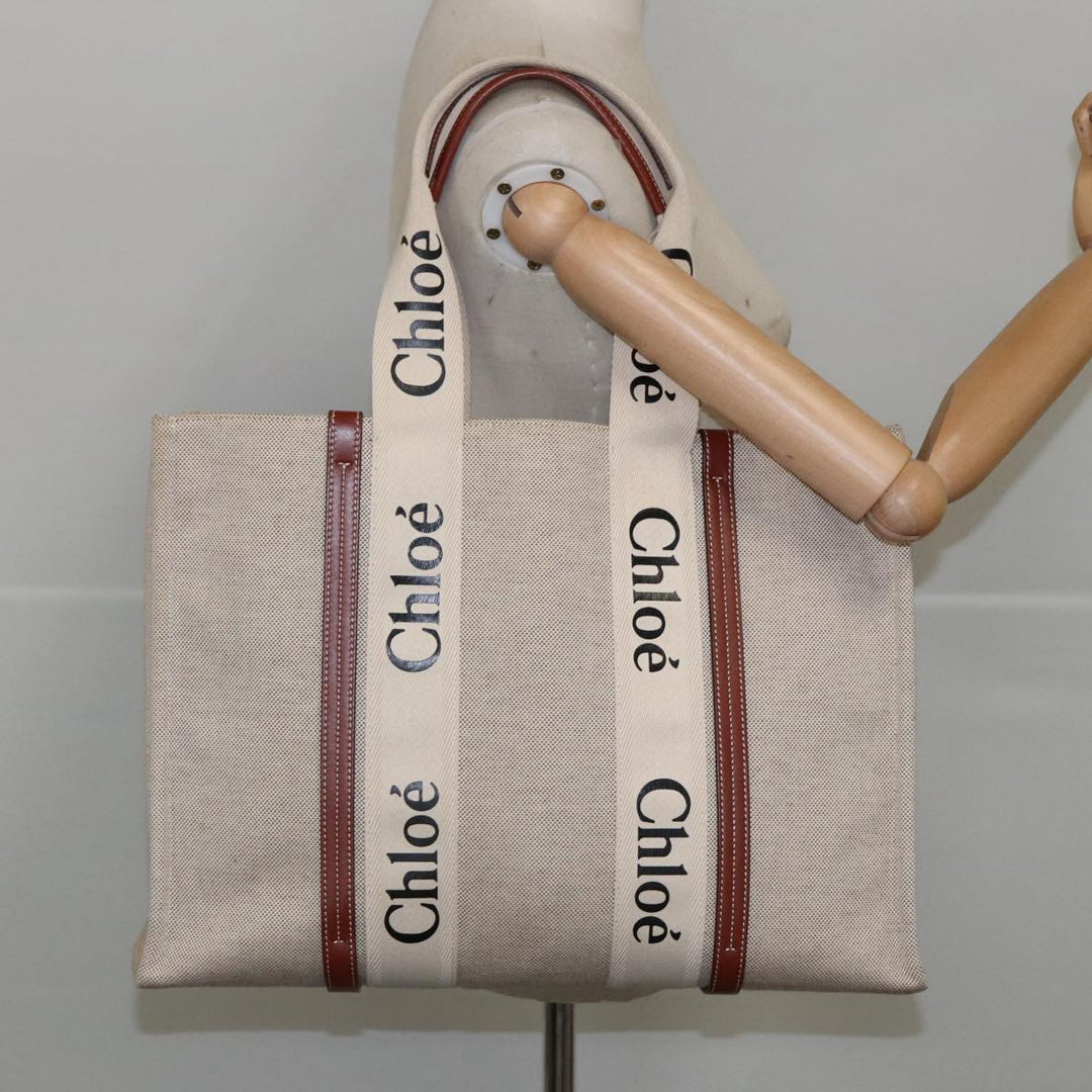 Chloe Tote Bag Canvas Leather Beige Brown ki5211