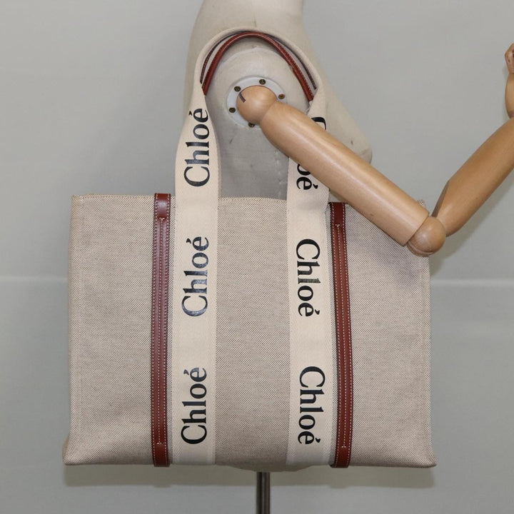 Chloe Tote Bag Canvas Leather Beige Brown ki5211
