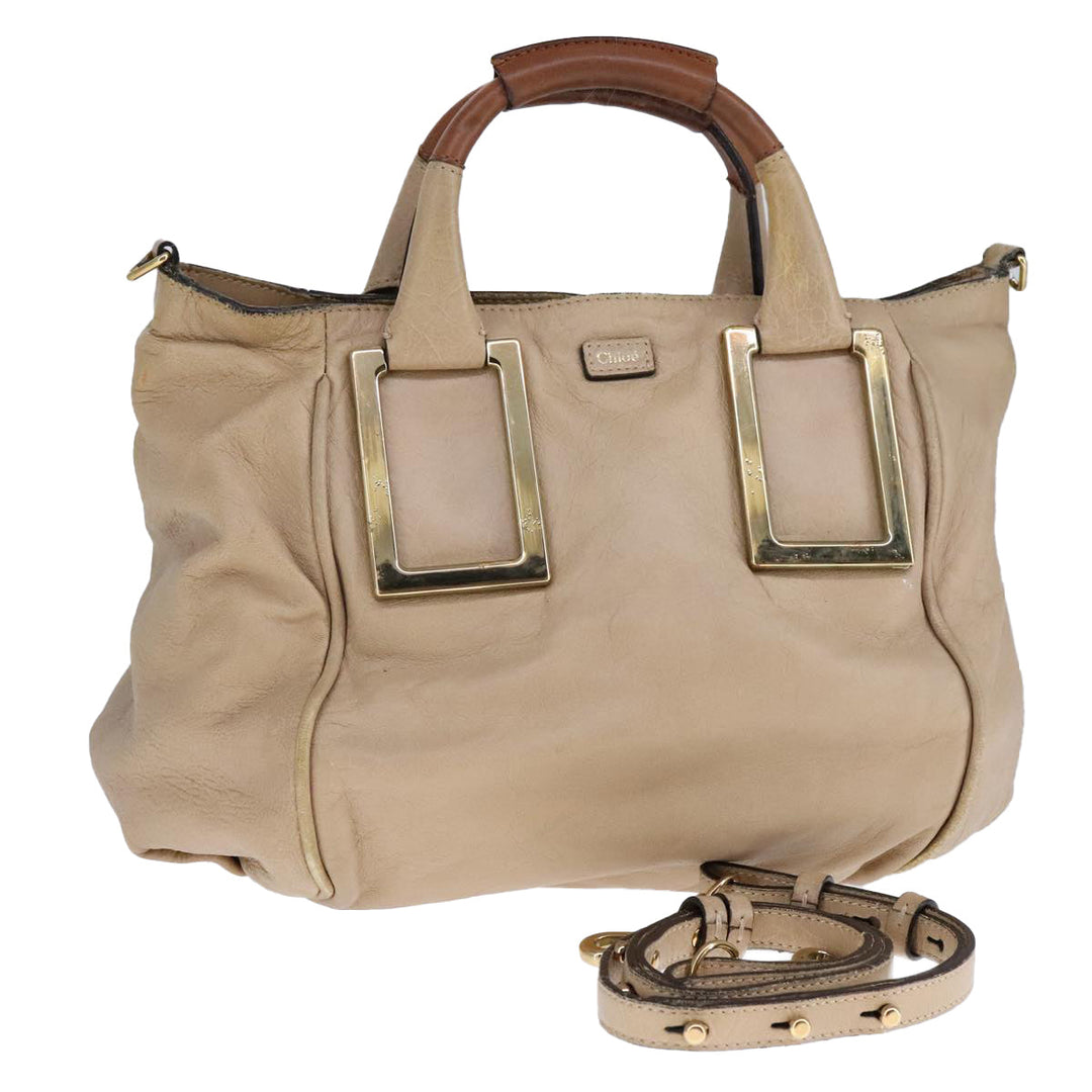 Chloe Etel Hand Bag Leather 2way Beige Gold ki5376