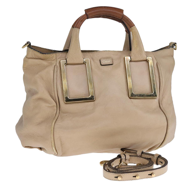 Chloe Etel Hand Bag Leather 2way Beige Gold ki5376