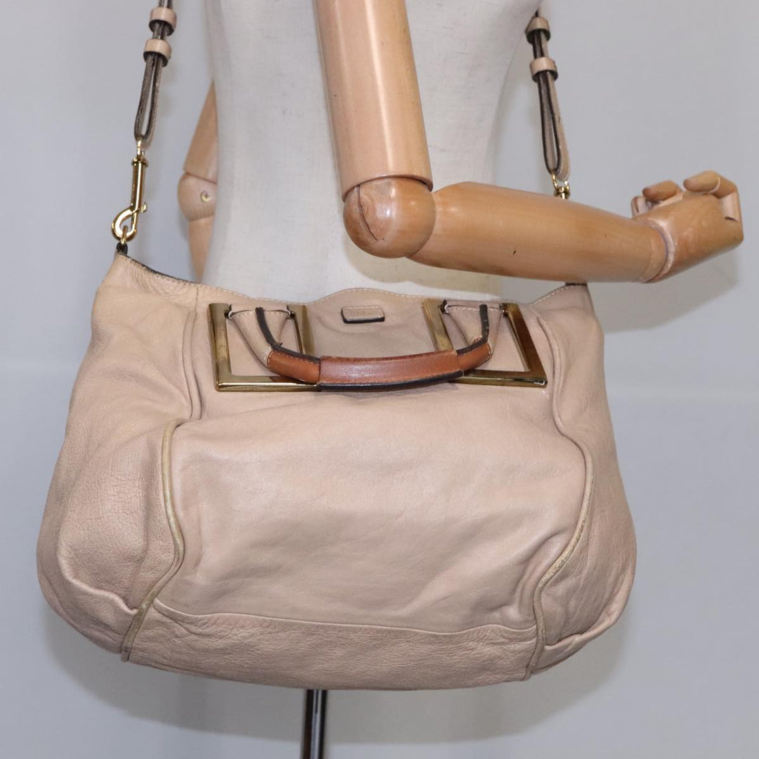 Chloe Etel Hand Bag Leather 2way Beige Gold ki5376