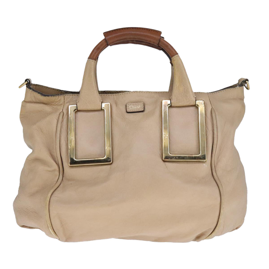 Chloe Etel Hand Bag Leather 2way Beige Gold ki5376