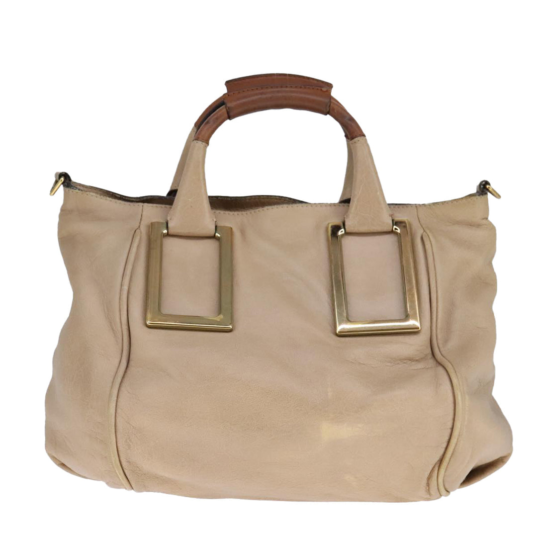 Chloe Etel Hand Bag Leather 2way Beige Gold ki5376