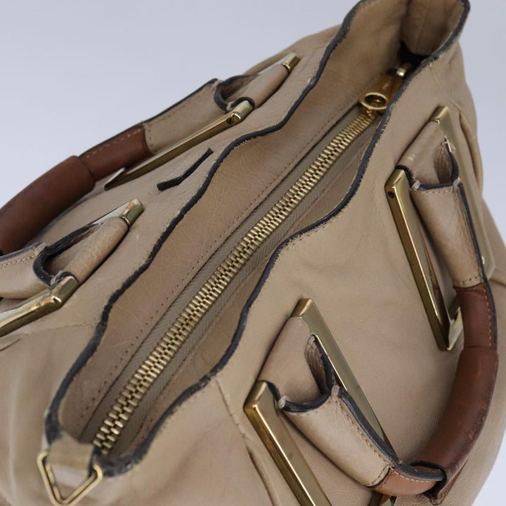 Chloe Etel Hand Bag Leather 2way Beige Gold ki5376