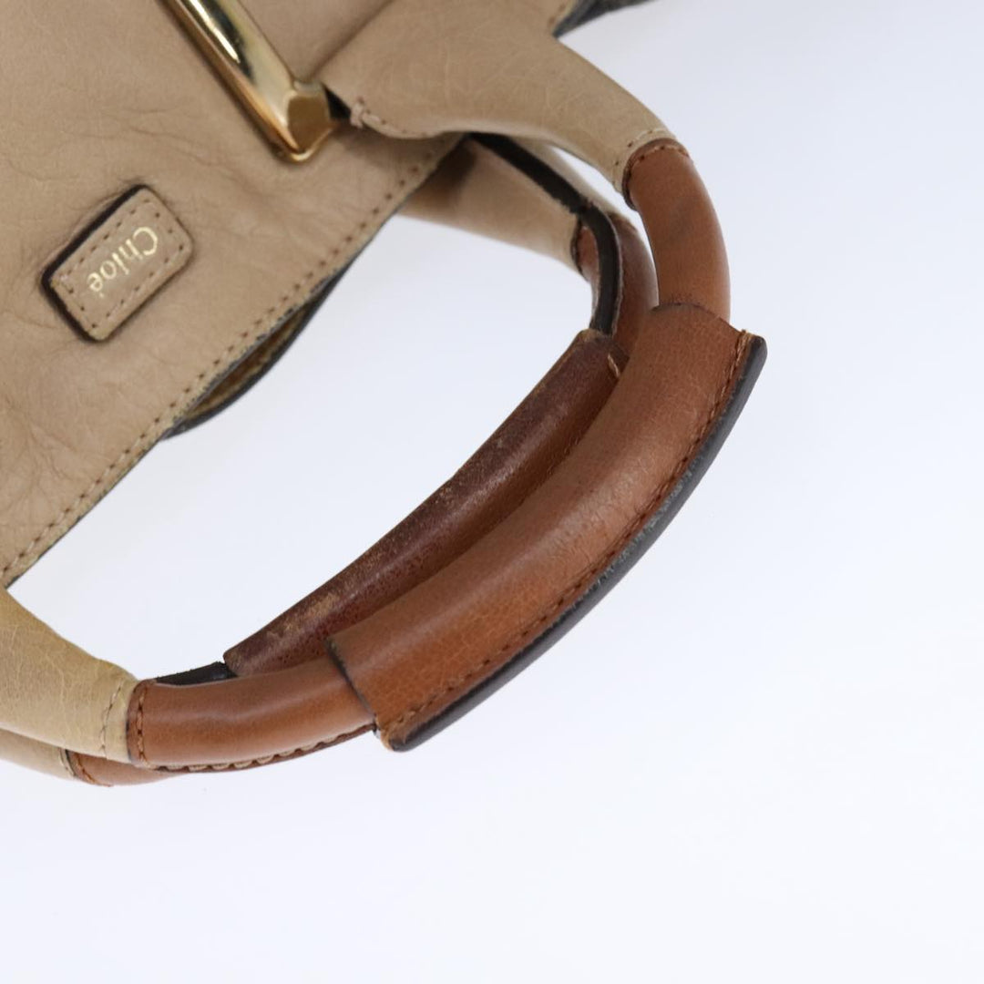 Chloe Etel Hand Bag Leather 2way Beige Gold ki5376