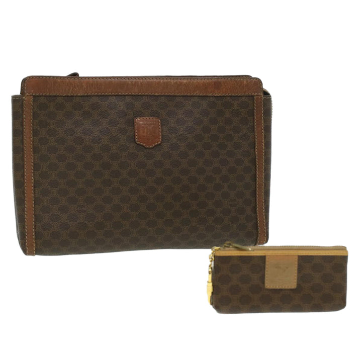 Celine Macadam Canvas Coin Purse Clutch Bag PVC Leather 2Set Brown  kk159