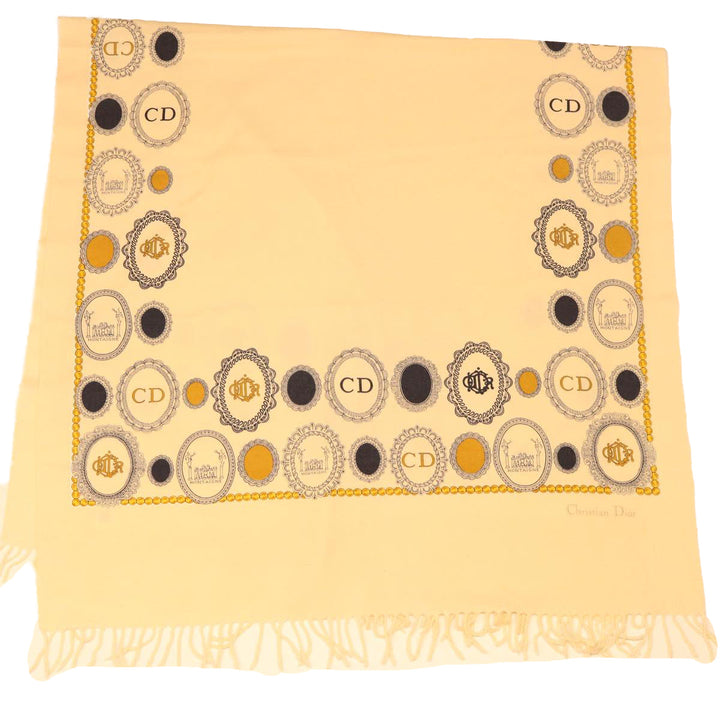 CHRISTIAN Dior Scarf cotton Beige Auth kk189