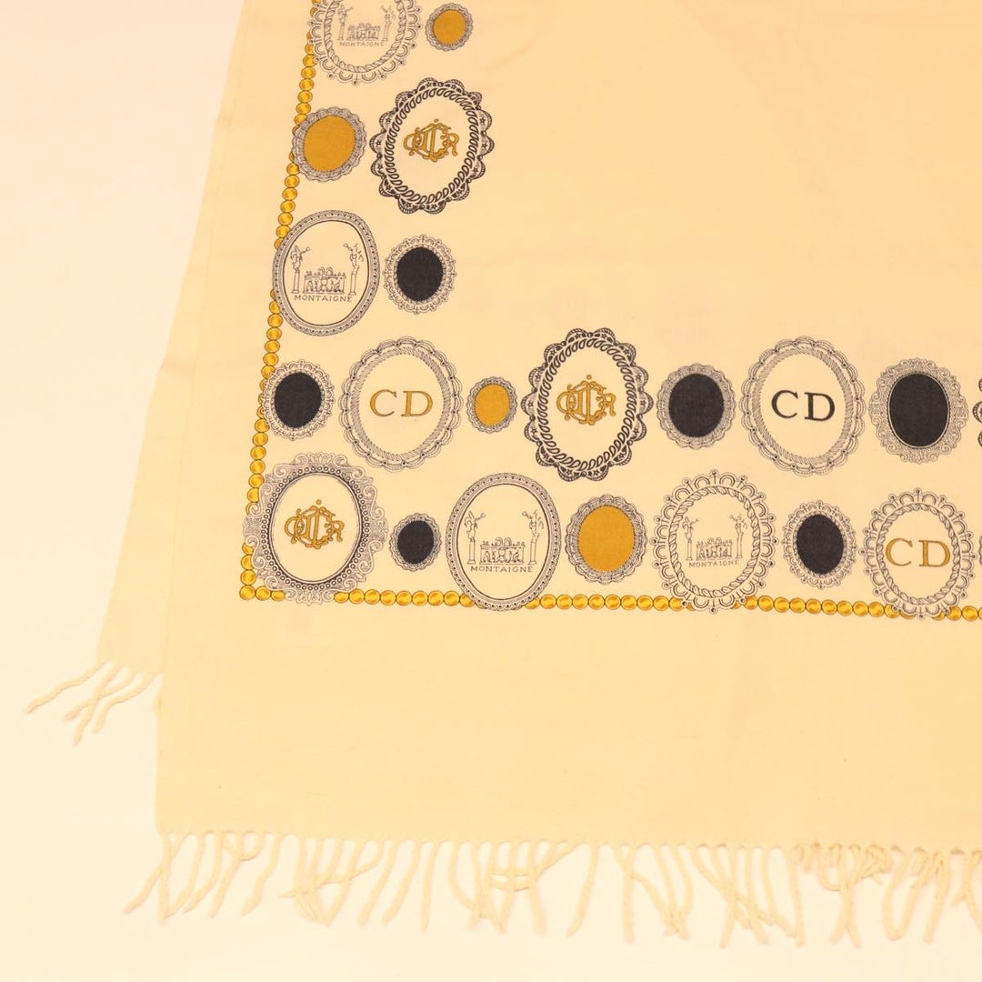 CHRISTIAN Dior Scarf cotton Beige Auth kk189