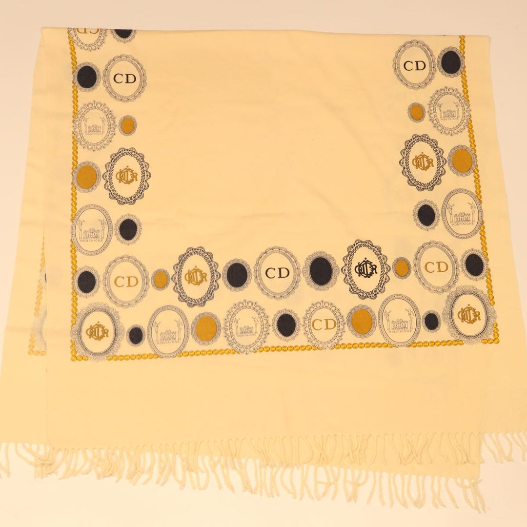 CHRISTIAN Dior Scarf cotton Beige Auth kk189