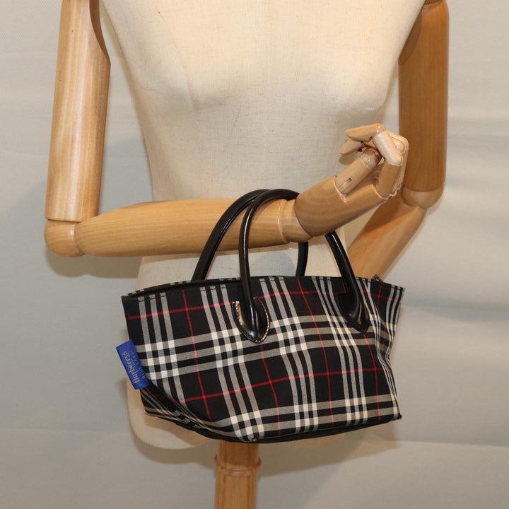 BurberrySs Nova Check Blue Label Hand Bag Nylon Black Auth kk206