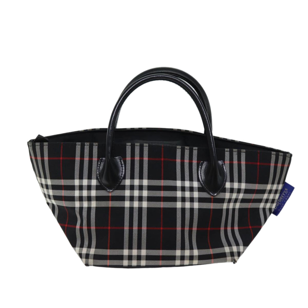 BurberrySs Nova Check Blue Label Hand Bag Nylon Black Auth kk206