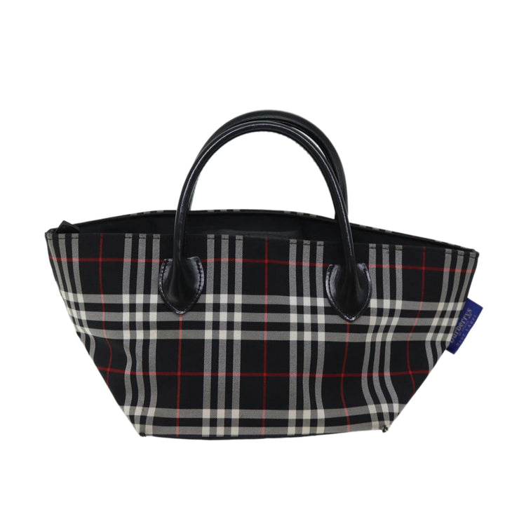 BurberrySs Nova Check Blue Label Hand Bag Nylon Black Auth kk206