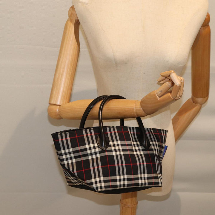 BurberrySs Nova Check Blue Label Hand Bag Nylon Black Auth kk207