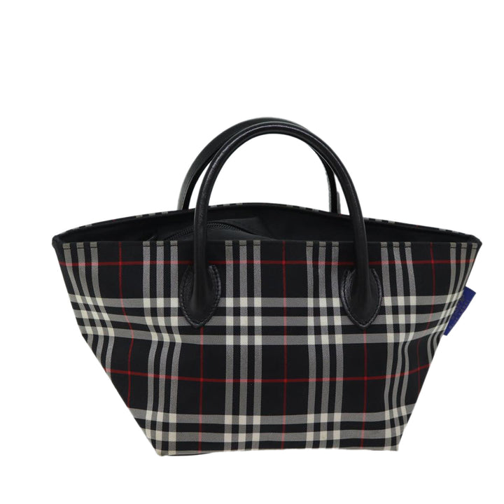 BurberrySs Nova Check Blue Label Hand Bag Nylon Black Auth kk207