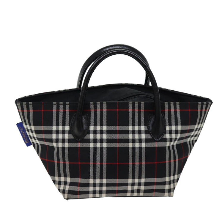 BurberrySs Nova Check Blue Label Hand Bag Nylon Black Auth kk207
