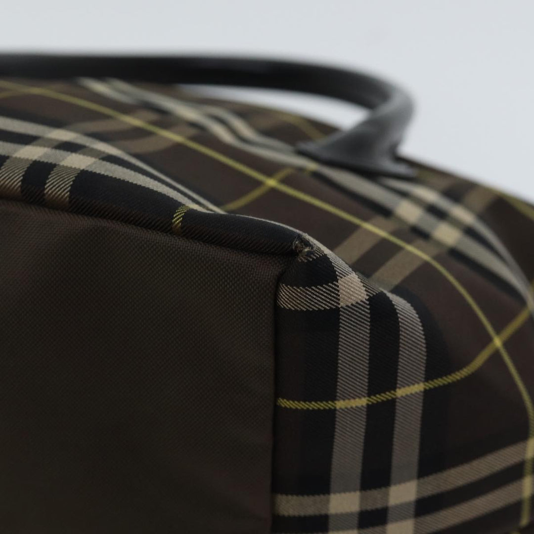 BurberrySs Nova Check Blue Label Hand Bag Nylon Brown Auth kk208