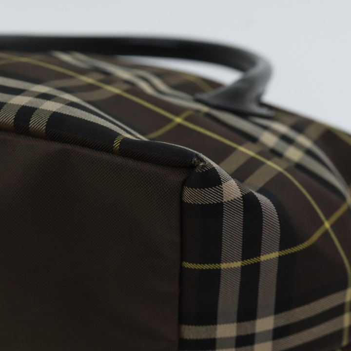 BurberrySs Nova Check Blue Label Hand Bag Nylon Brown Auth kk208