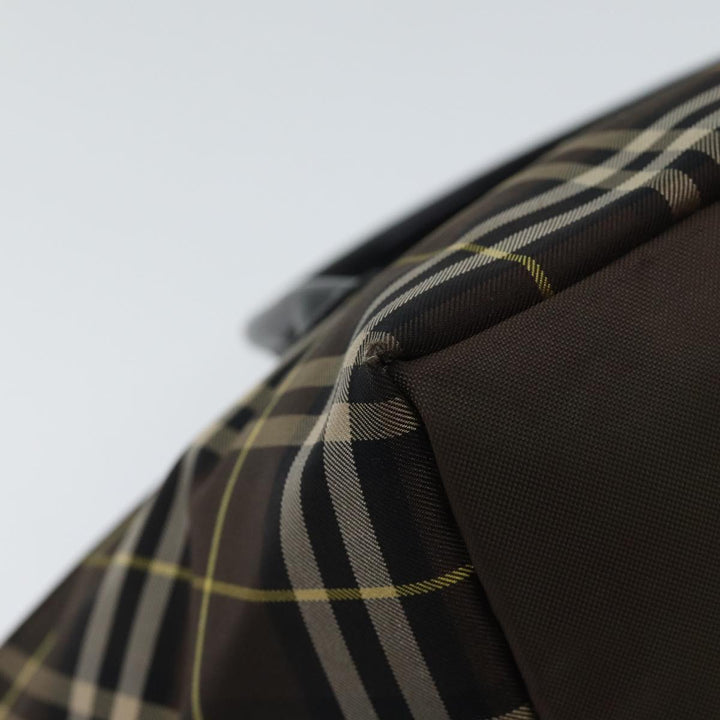 BurberrySs Nova Check Blue Label Hand Bag Nylon Brown Auth kk208