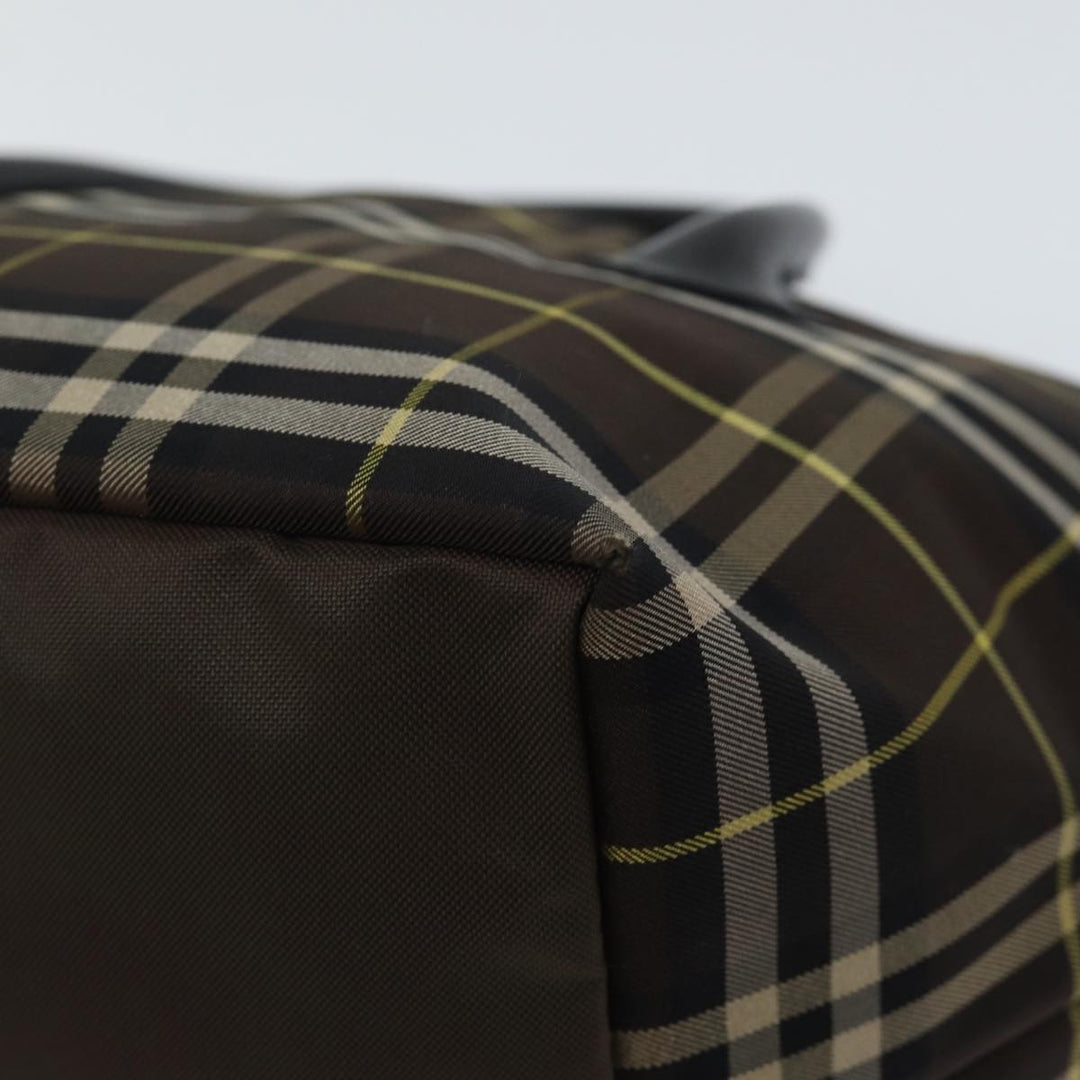 BurberrySs Nova Check Blue Label Hand Bag Nylon Brown Auth kk208