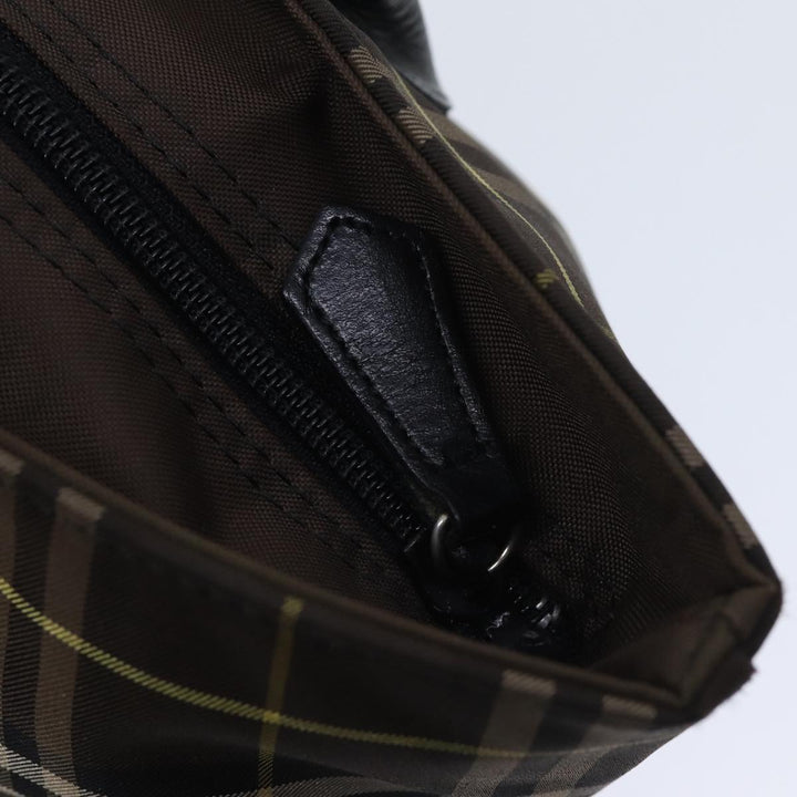 BurberrySs Nova Check Blue Label Hand Bag Nylon Brown Auth kk208
