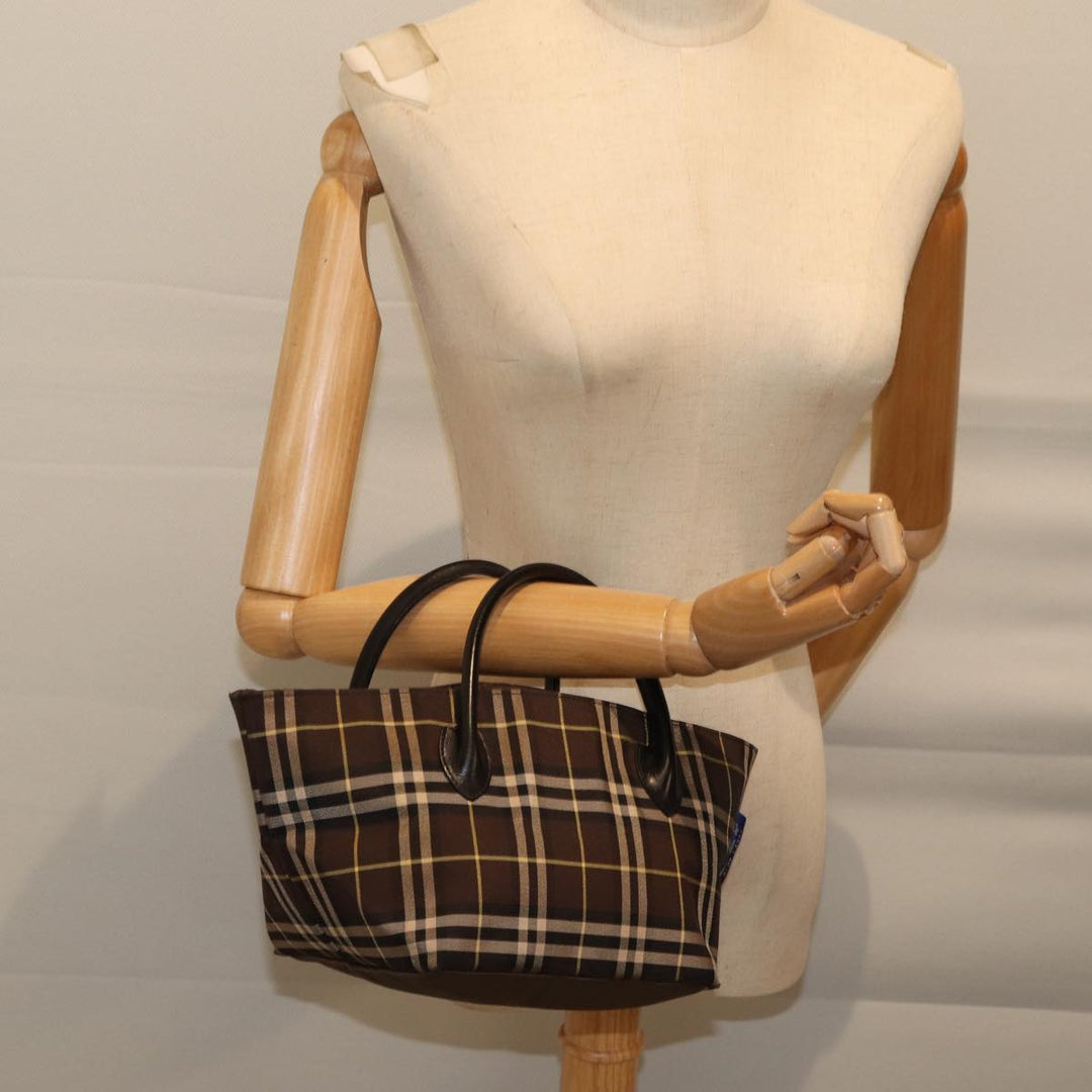 BurberrySs Nova Check Blue Label Hand Bag Nylon Brown Auth kk208